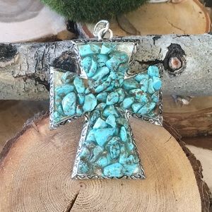 Silver and turquoise cross pendant
